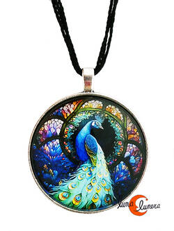 Colgante grande con dibujos. Pavo real.