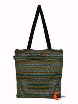 Bolsa tote de tela, bolso grande con cremallera Bruo. Rayinas verde y negro.