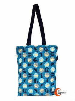 Bolsa TOTE BAG de tela de algodón Bruo. Gatos azul.