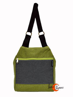 Mochilas de tela BRUO. Mochila bolso pirámide verde y gris.