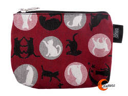 Estuches y neceseres de tela Bruo.  Estuche o pequeño neceser. Gatos granate.