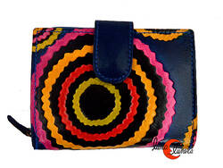 Shanti, carteras de piel de India. Pequeña 039, azul con círculos.