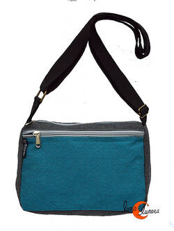 Bolsos de tela BRUO. Bolso bandolera pequeño azul y gris.