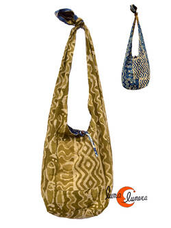Bolso de tela grande con forma de saco con asa ancha REVERSIBLE mediano, peces.