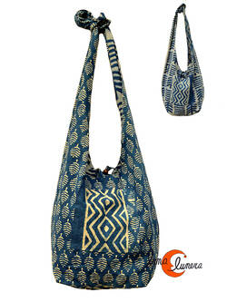 Bolso de tela grande con forma de saco con asa ancha REVERSIBLE mediano, azul.