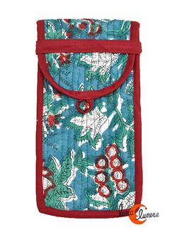 Funda de tela para gafas India, azul con rojo.