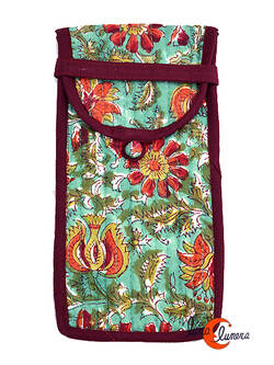 Funda de tela para gafas India, verde con granate.