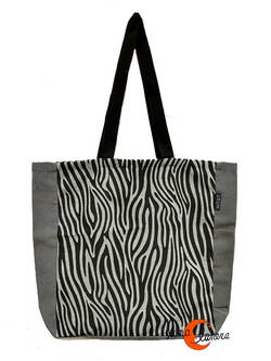 Bolsa TOTE BAG grande relieve de algodón Bruo. Print cebra gris y negro.