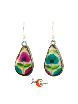Mondo Manzana, bisutería con magaya de sidra. Gota mini flores dos colores.