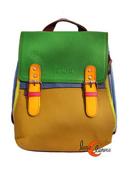 Soruka, mochila bolso de piel de colores. Pistacho y verde.