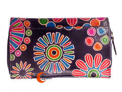 Shanti, carteras de piel de India. Grande 070 flor de colores.