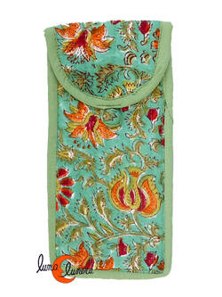 Funda de tela para gafas India, verde rojo.