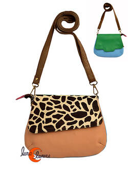 Soruka, bolsos de piel de colores. Bolso tapa intercambiable celeste y marfil.