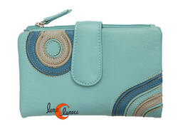 Cartera de piel Belmonte Jardín Japonés mediana 039, celeste.