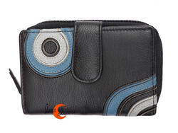 Cartera de piel Belmonte Jardín Japonés mediana 040 con cremallera, negra.