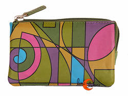 Monedero 25 de piel grande Belmonte. Geométrico verde.