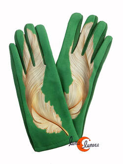guantes pluma verde.