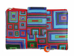 Carteras de piel Belmonte. Cartera grande laberinto 39, cremalleras rojas.