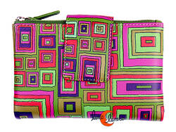 Carteras de piel Belmonte. Cartera grande laberinto 39, cremalleras verdes.