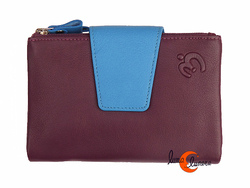 Cartera de piel Belmonte lisa mediana 39 berenjena con trabilla azul.