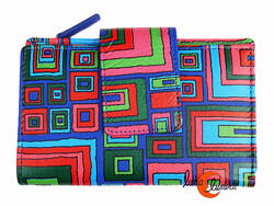 Cartera 34 de piel de colores Belmonte. Laberinto cremallera azul.