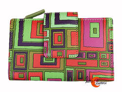 Cartera 34 de piel de colores Belmonte. Laberinto cremallera verde.