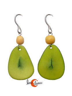 Pendientes semillas de tagua. Verde limón.