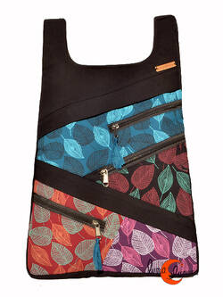 Mochilas de tela Mugling. Mochila parches con cremallera trasera, hojas rojo morado.