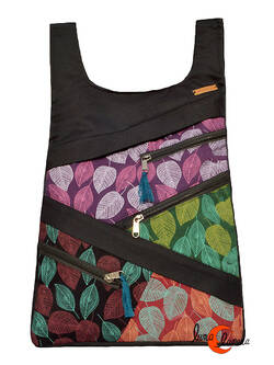 Mochilas de tela Mugling. Mochila parches con cremallera trasera, hojas negro rojo.