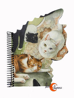 Libretas de papel, gato blanco.