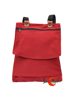 Bolsos y mochilas de tela, colección Vinicius. Mochila plana con tapa. Color guinda.