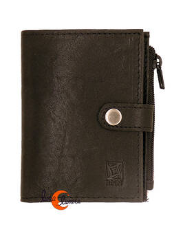 RMN carteras de piel, 90038 negro. Cartera pequeña con monedero con cremallera.