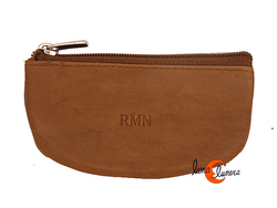 Monederos de piel MRN 8769, media luna marrón claro.