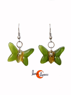 Pendientes de cristal, mariposa verde.