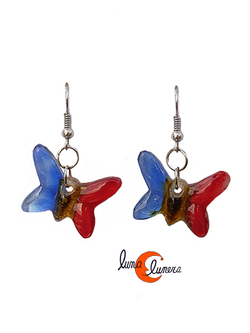Pendientes de cristal, mariposa azul y roja.