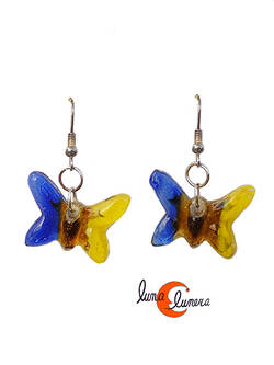 Pendientes de cristal, mariposa azul y amarillo.