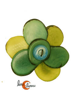 Broche de semillas de tagua. Flor pequeña 6P verdes.