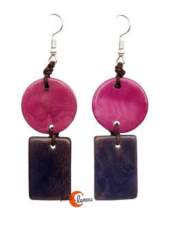Pendientes de semillas de tagua. Geométrico pequeño, morado rosa.