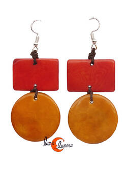 Pendientes de semillas de tagua. Geométrico grande, naranjo coral.