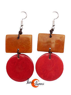 Pendientes de semillas de tagua. Geométrico grande, rojo marrón.