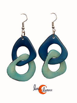 Pendientes de semillas de tagua. Cadena 2P azules.