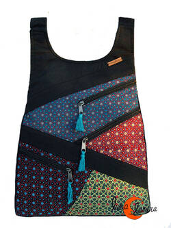 Mochilas de tela Mugling. Mochila parches con cremallera trasera, alhambra negro verde.