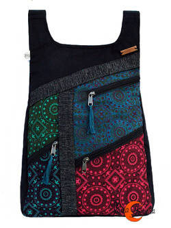 Mochilas de tela Mugling. Mochila parches con cremallera trasera, mandala morado rojo.