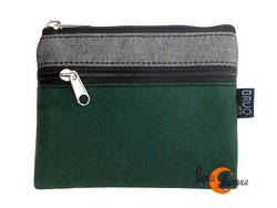Monederos de tela Bruo.  Monedero grande de dos cremalleras. gris verde oscuro.