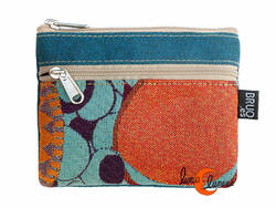 Monederos de tela Bruo.  Monedero grande de dos cremalleras. Azul con círculo.