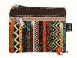 Monederos de tela Bruo.  Monedero grande de dos cremalleras. Rayas marrón.