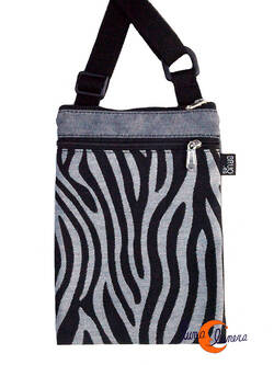 Bolsito XXL de tela para el teléfono movil Bruo.  Print cebra grande gris.