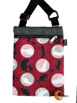 Bolsito XXL de tela para el teléfono movil Bruo.  Gatos granate.