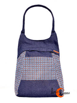 Mochilas de tela Mugling. Mochila bolso azul vaquero cuadrícula azul.