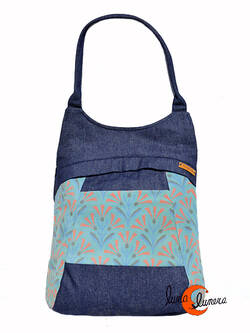 Mochilas de tela Mugling. Mochila bolso azul vaquero espigas verde.